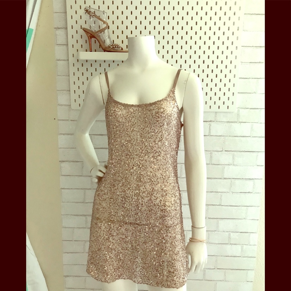 Champagne gold Color sparkling mini dress.